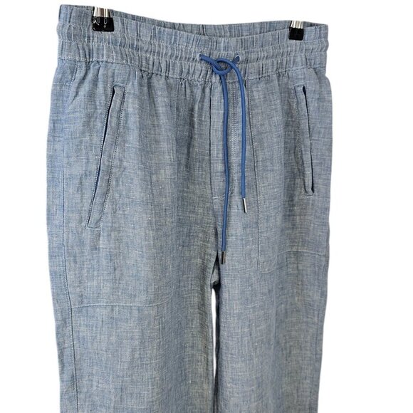 Athleta Womens Reatreat Linen Wide Leg Pant Size 2 Blue 100% Linen Slit Bottom - Picture 2 of 8